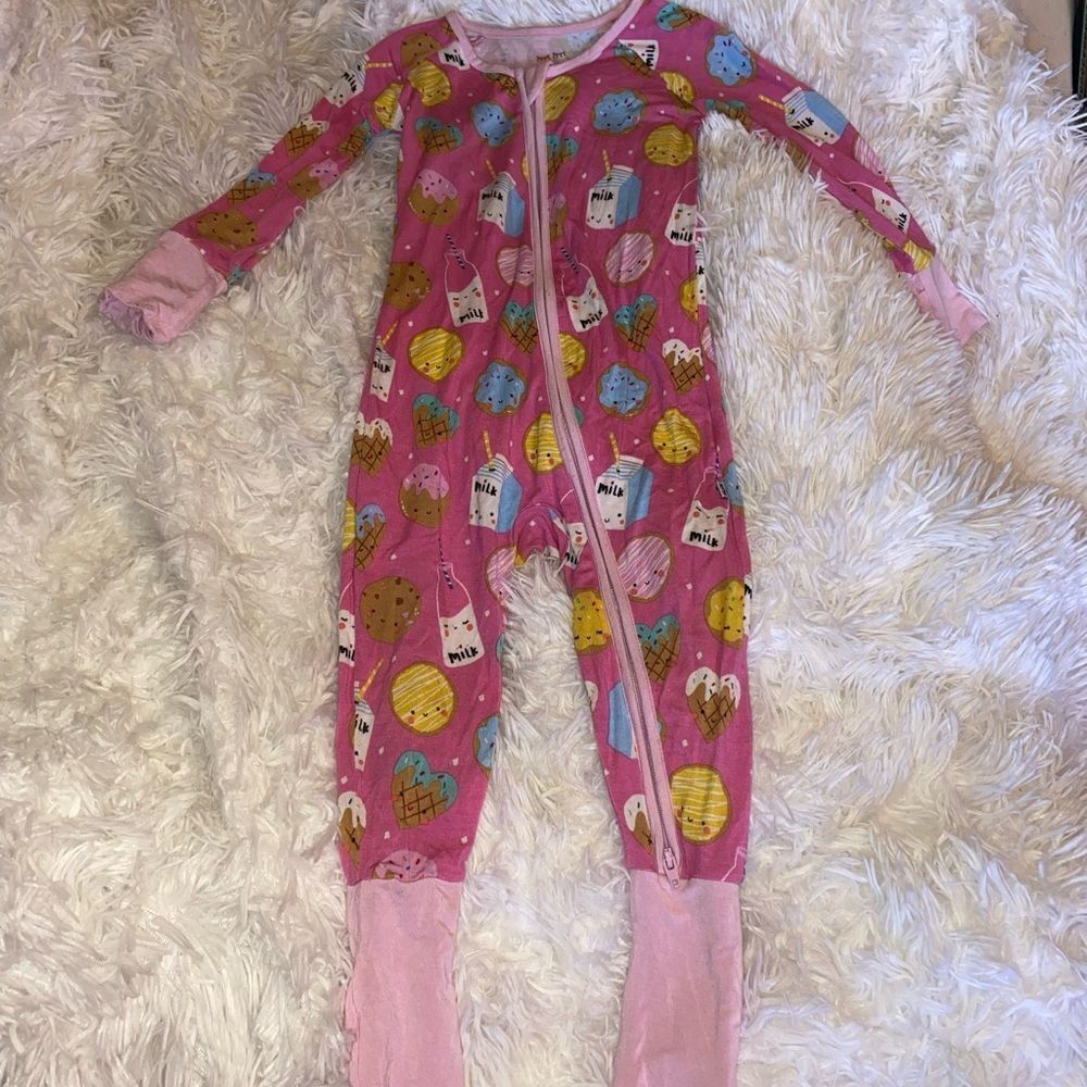 Little Sleepies Milk & Cookies Pink Kids One Piece Pajamas